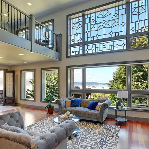 Decorative composite panels in a bright residential living room