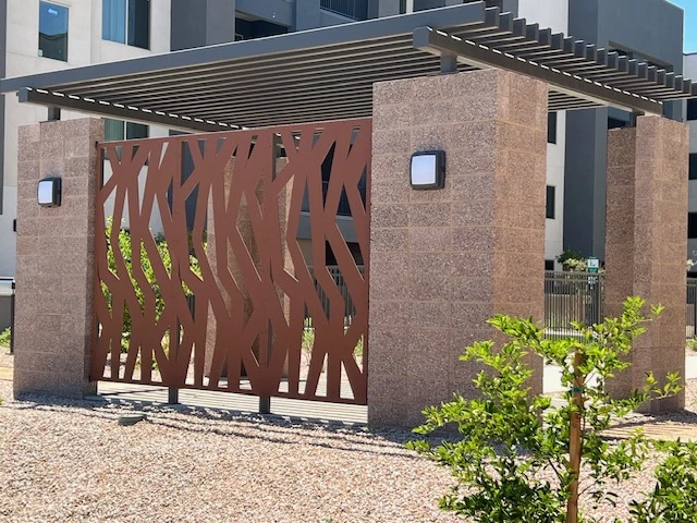 Bello aluminum screening panels in a residential exterior